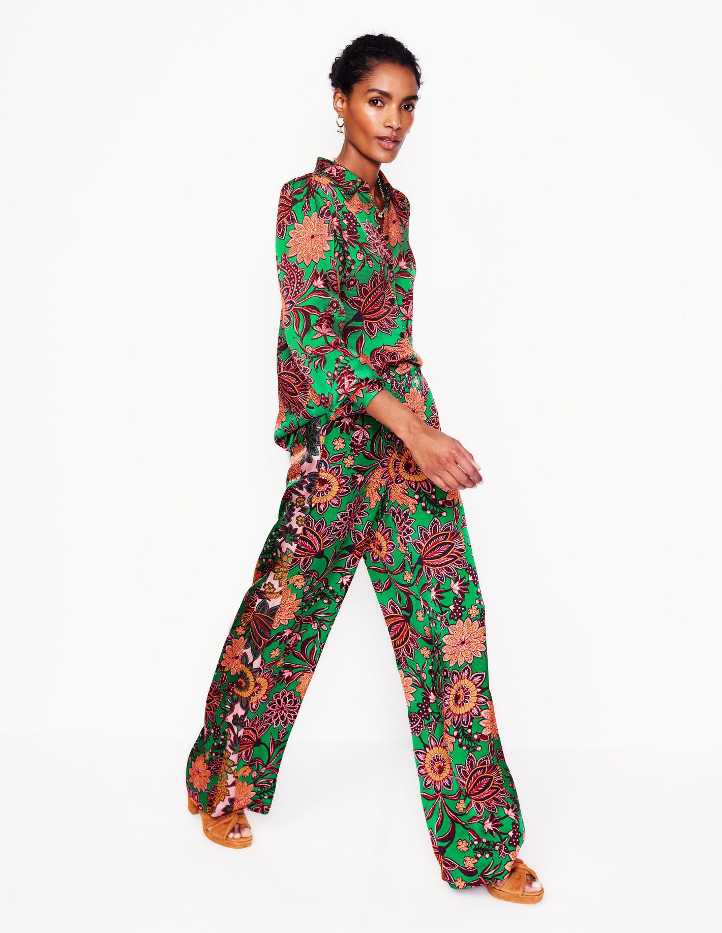 Wide Leg Pull-on Pants-Rich Emerald, Ornate Bud