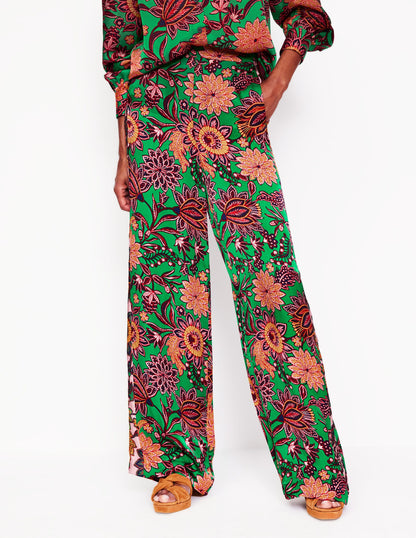 Wide Leg Pull-on Pants-Rich Emerald, Ornate Bud