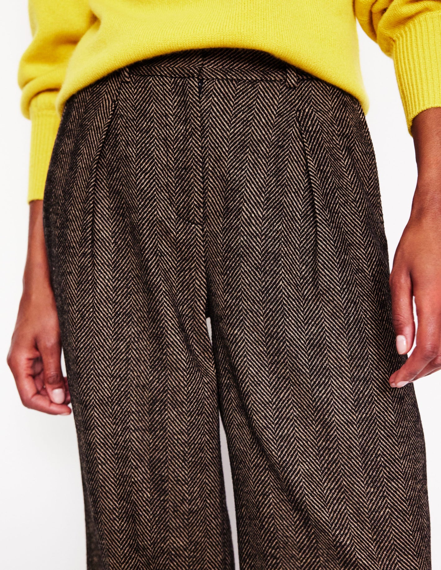 Chiswick Wool Blend Pants-Brown Herringbone