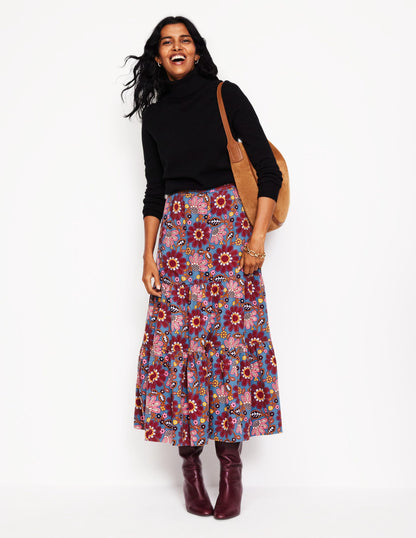 Viv Cord Tiered Maxi Skirt-French Navy, Cosmic Meadow