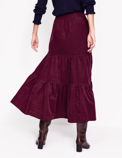 Viv Cord Tiered Maxi Skirt-Deep Wisteria