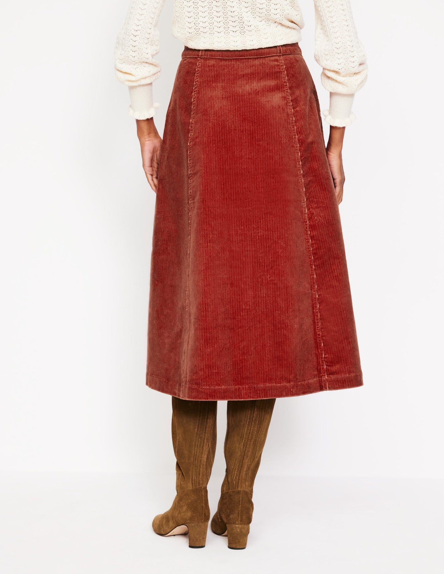 Davina Cord Midi Skirt-Rust