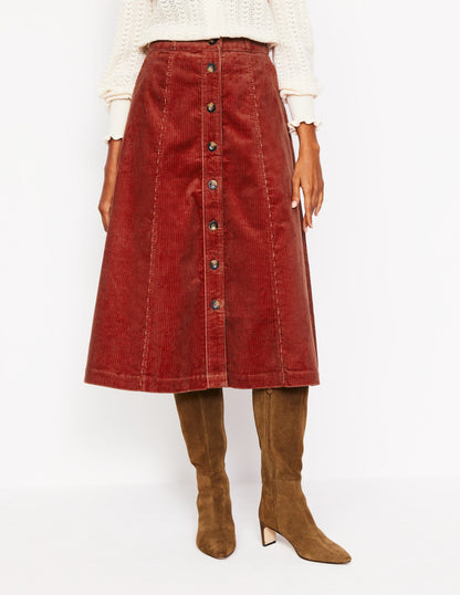 Davina Cord Midi Skirt-Rust