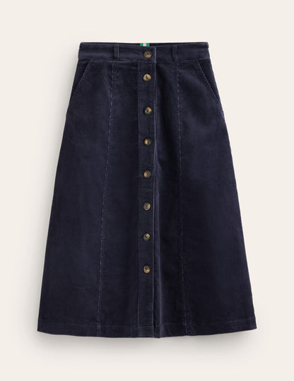 Petra Cord Midi Skirt-Navy