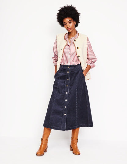 Petra Cord Midi Skirt-Navy