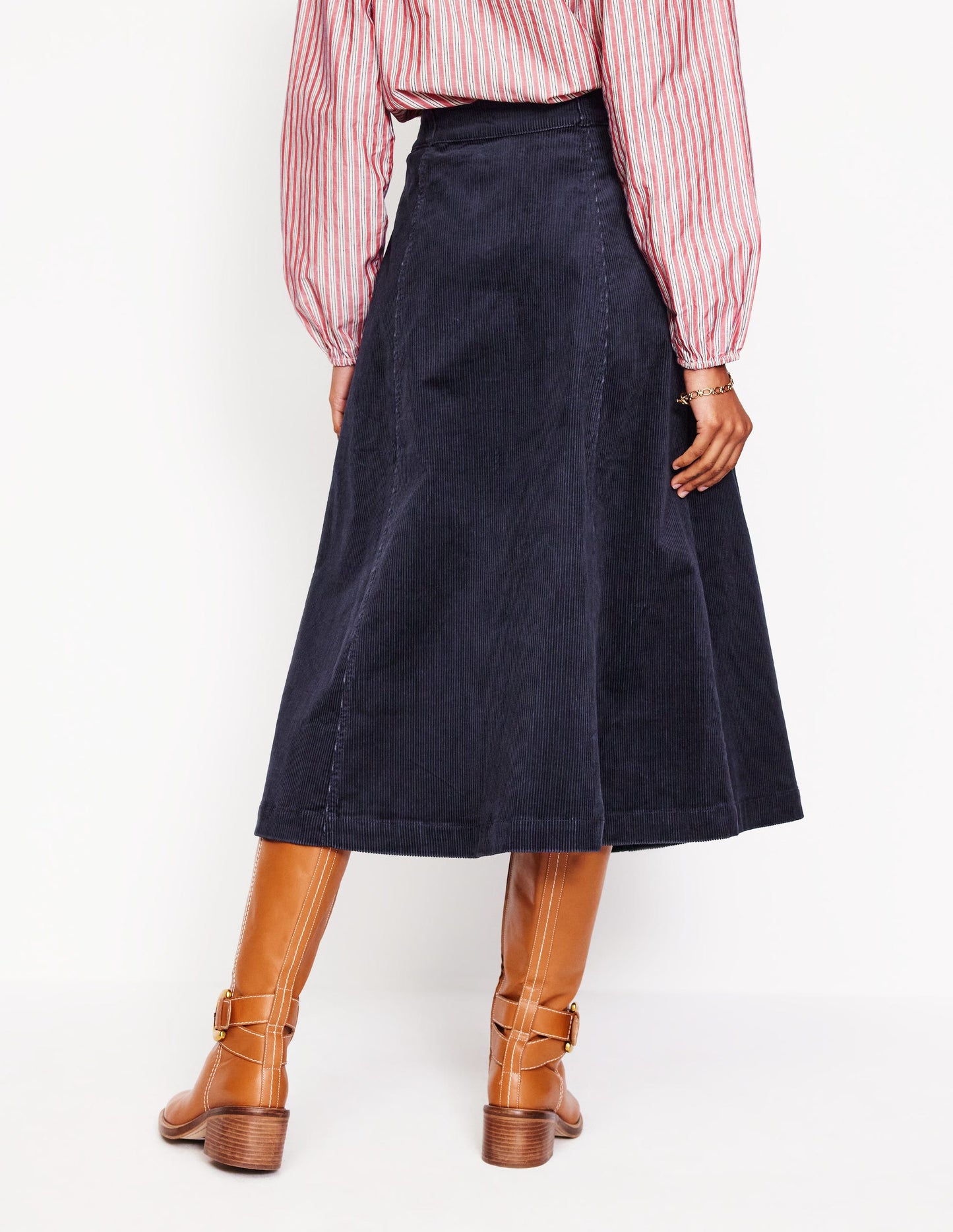 Petra Cord Midi Skirt-Navy