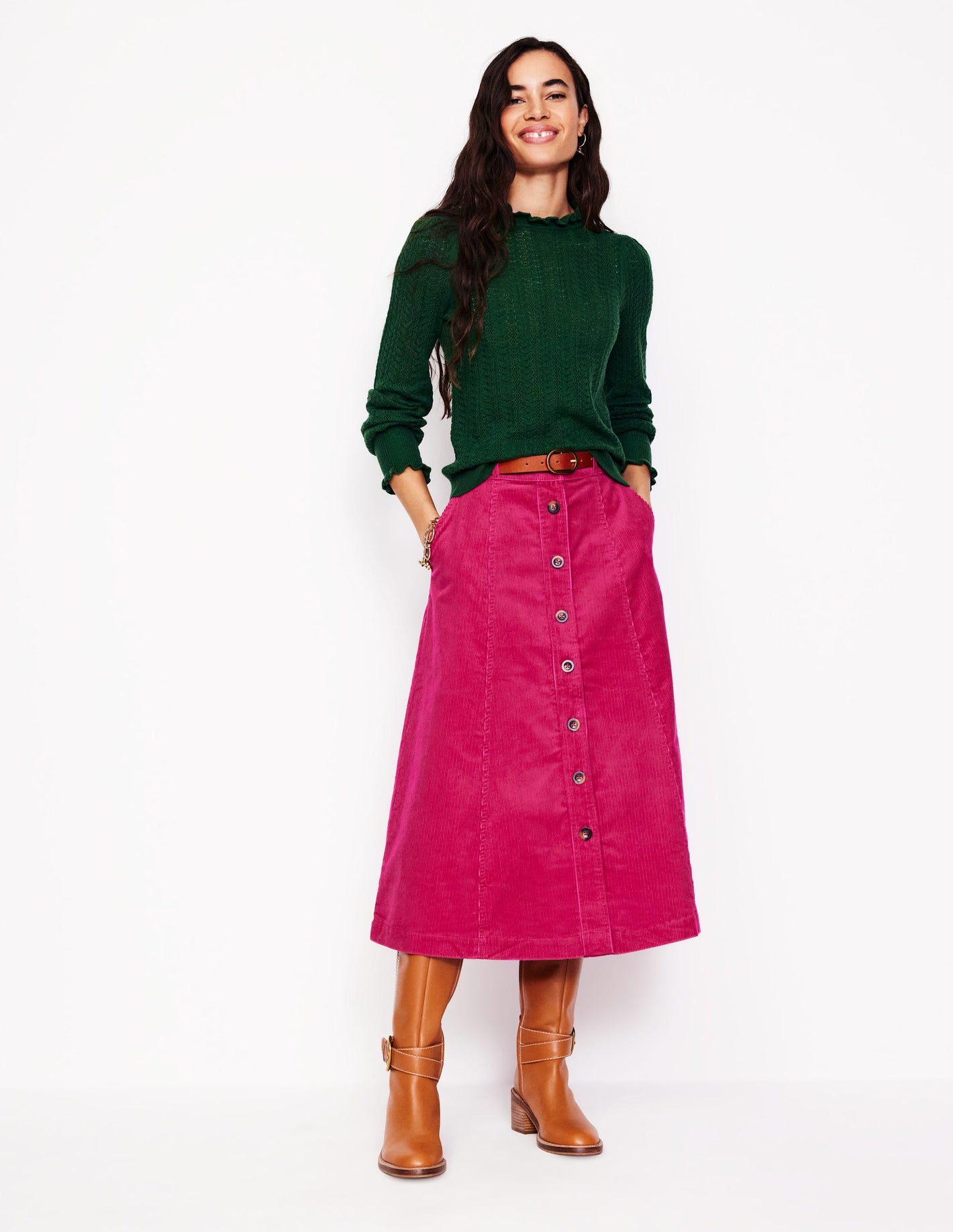 Davina Cord Midi Skirt-Cherry Jam