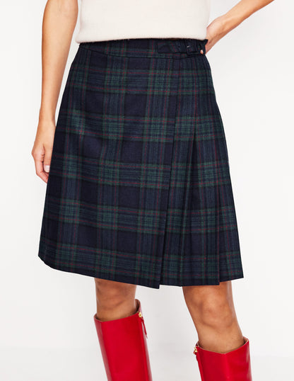 Helen Buckled Kilt-Navy and Green Check