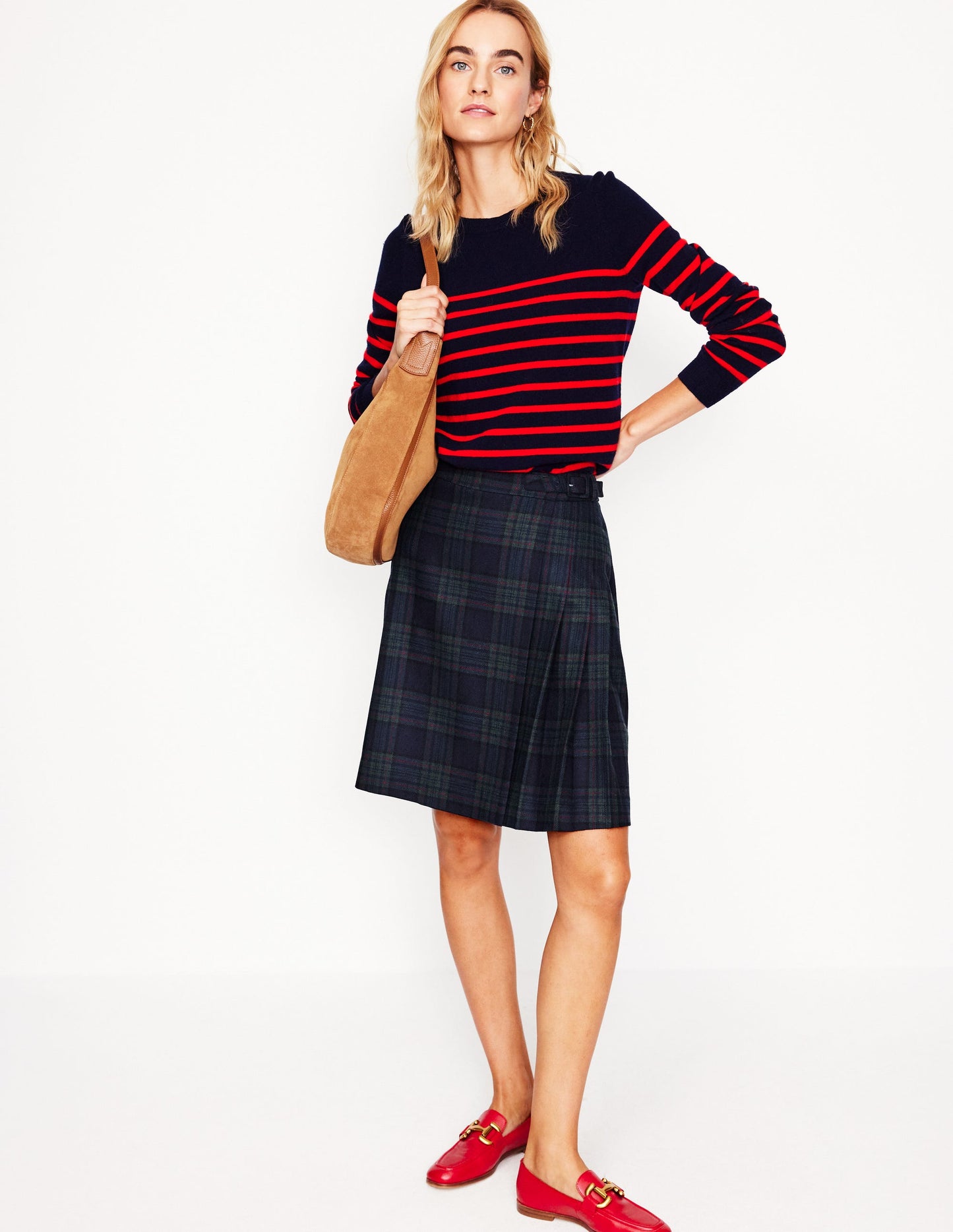 Helen Buckled Kilt-Navy and Green Check