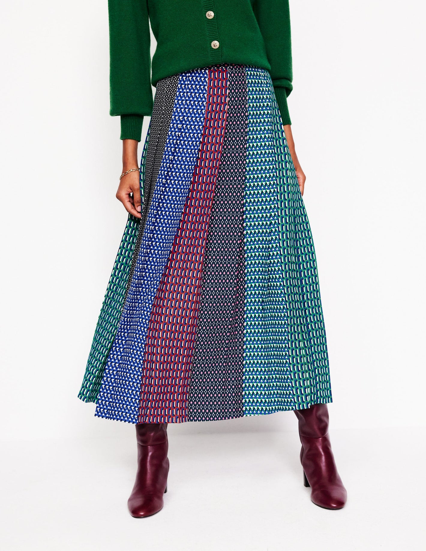 Knife Pleat Midi Skirt-Multi, Geo Mix