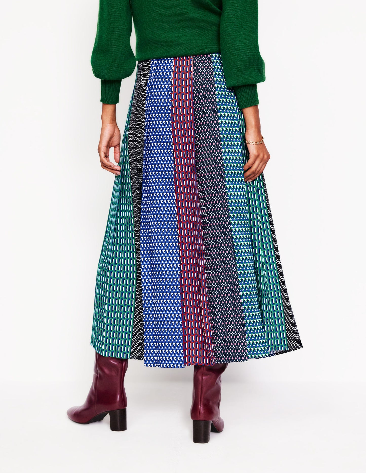 Knife Pleat Midi Skirt-Multi, Geo Mix