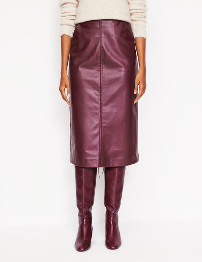 PU Straight Skirt-Ox Blood