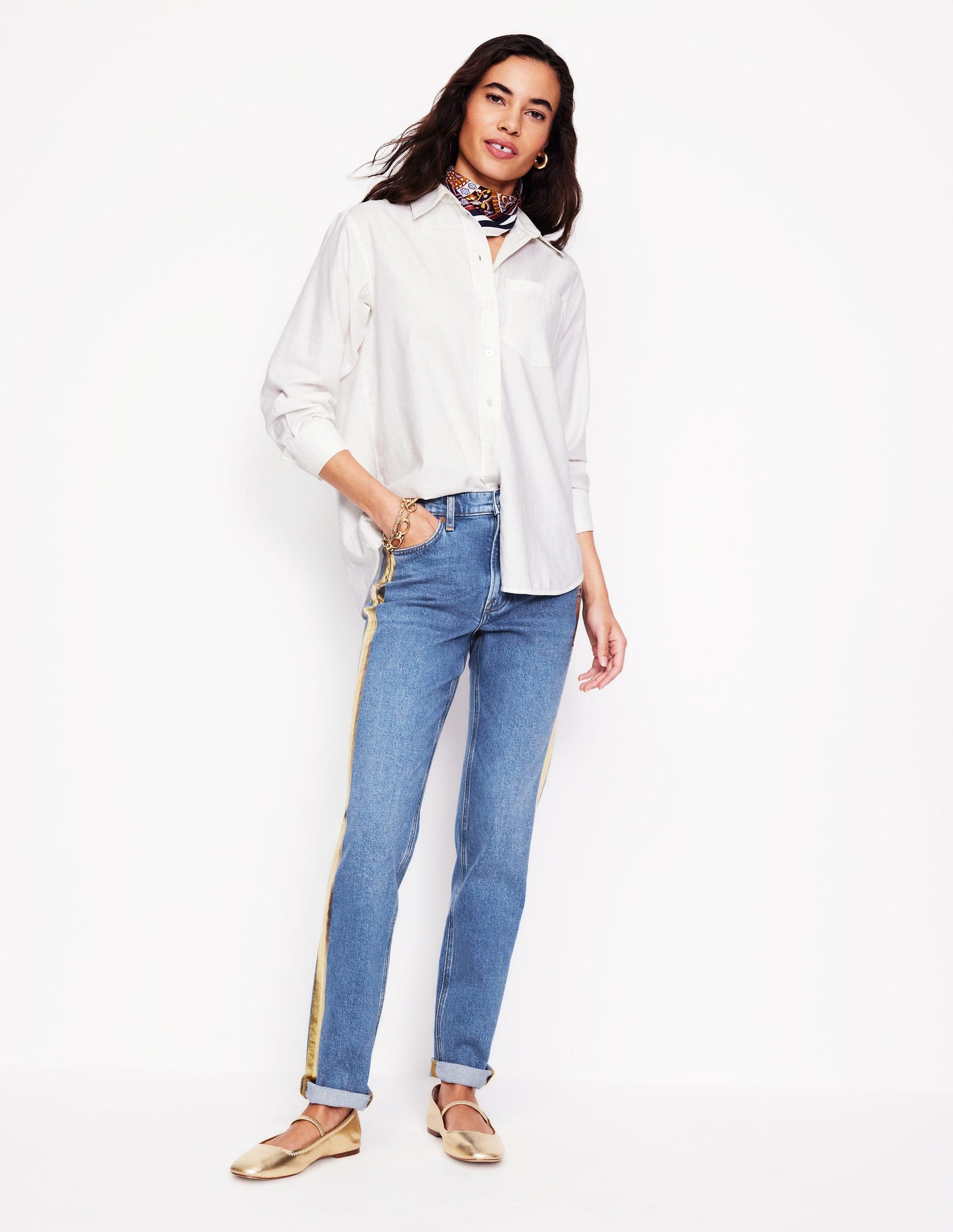 Girlfriend Jeans-Metallic Gold Side Stripe