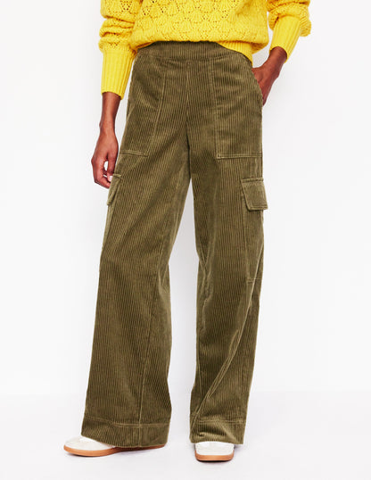 Cord Pull-On Pants-Olive Khaki