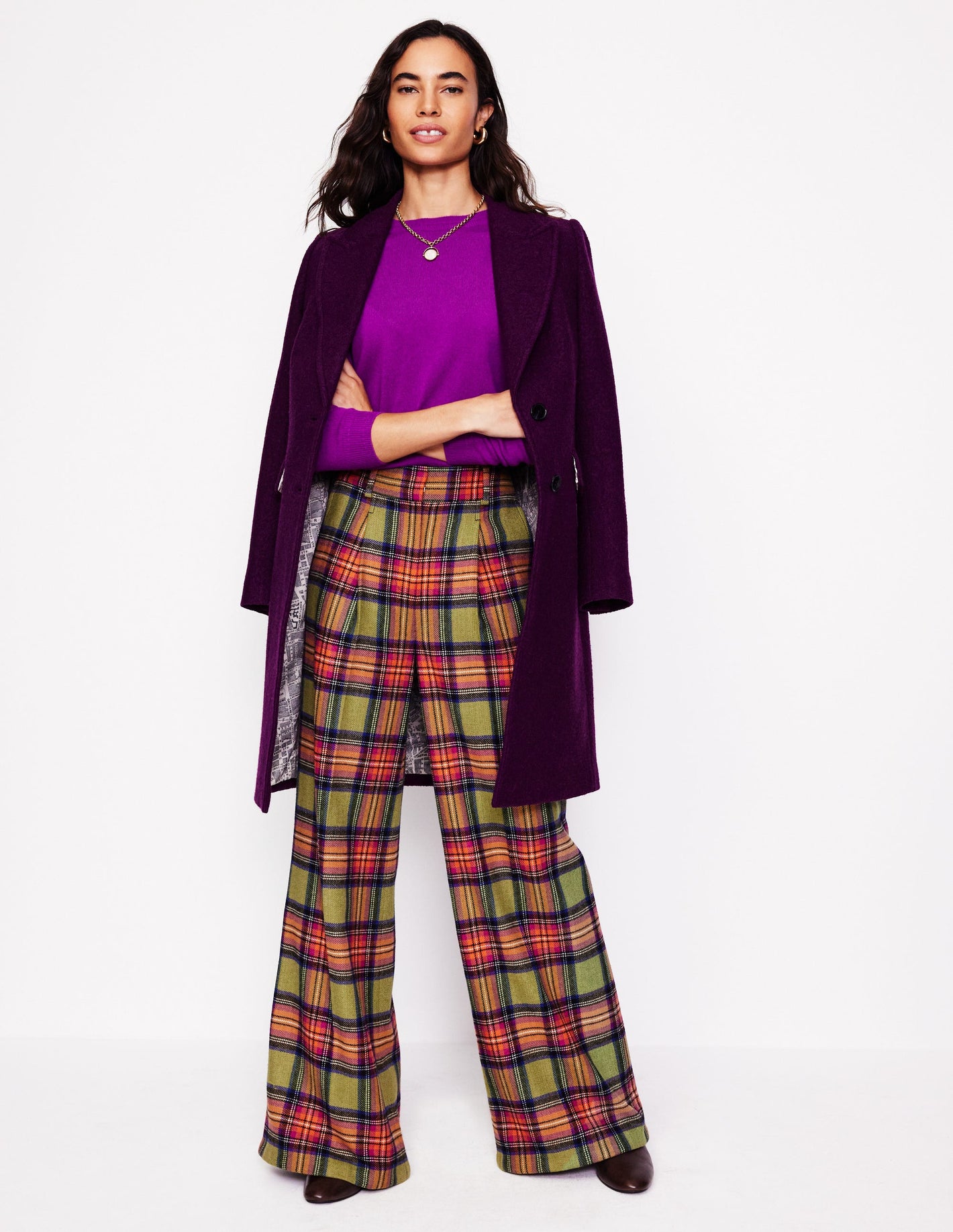 Chiswick Wool Blend Pants-Green and Purple Check