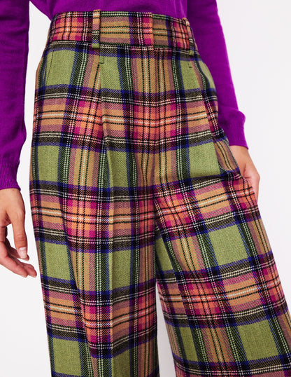 Chiswick Wool Blend Pants-Green and Purple Check