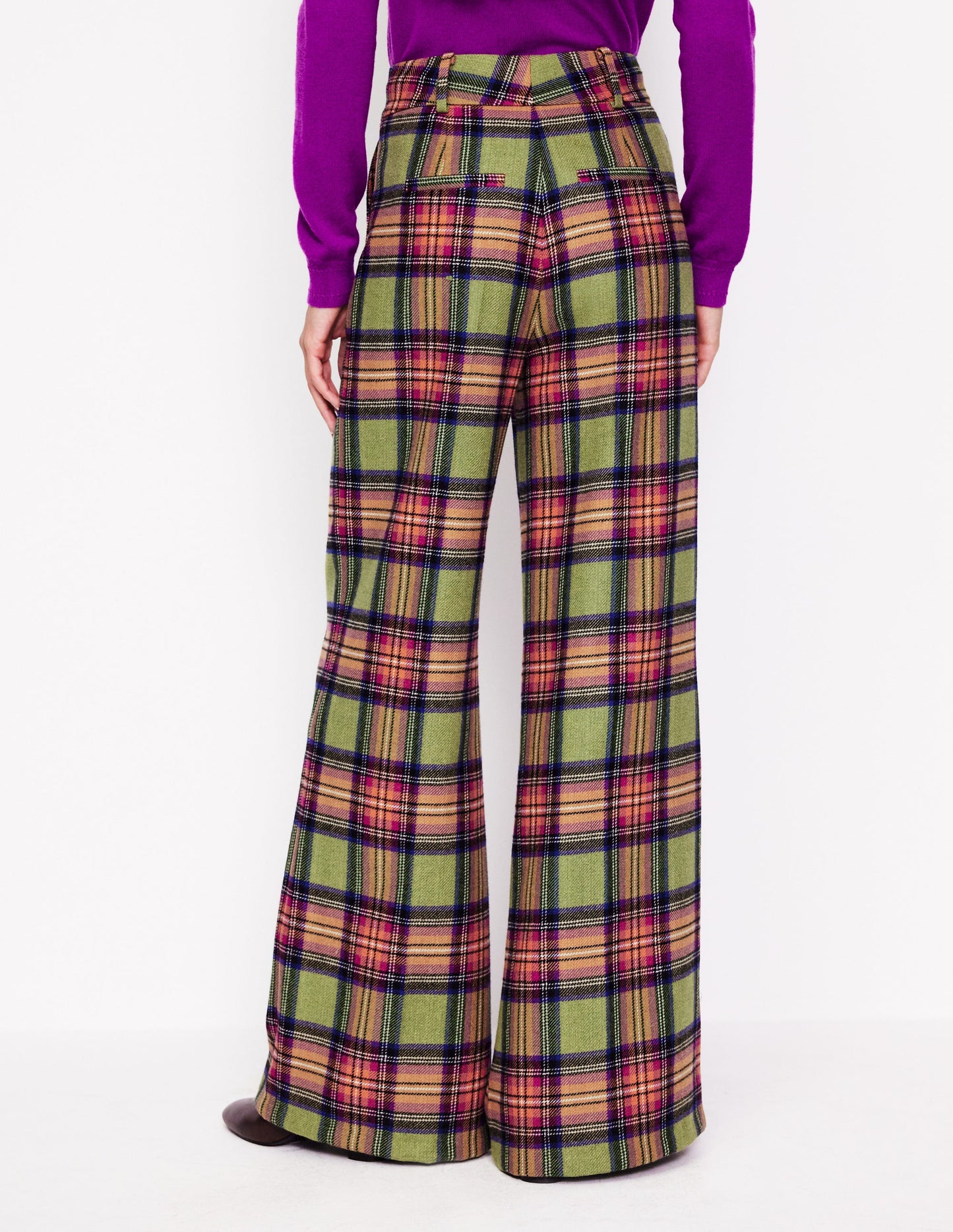 Chiswick Wool Blend Pants-Green and Purple Check