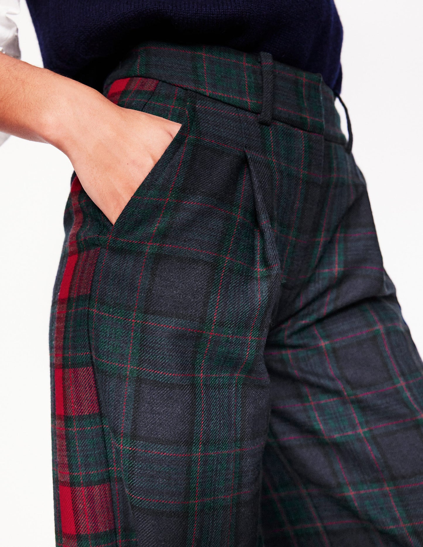 Chiswick Wool Blend Pants-Navy and Green Check