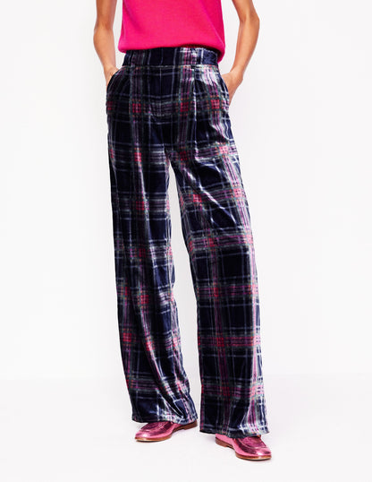 Chiswick Velvet Pants-Navy and Red Check