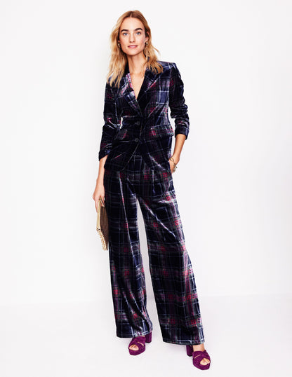 Chiswick Velvet Pants-Navy and Red Check