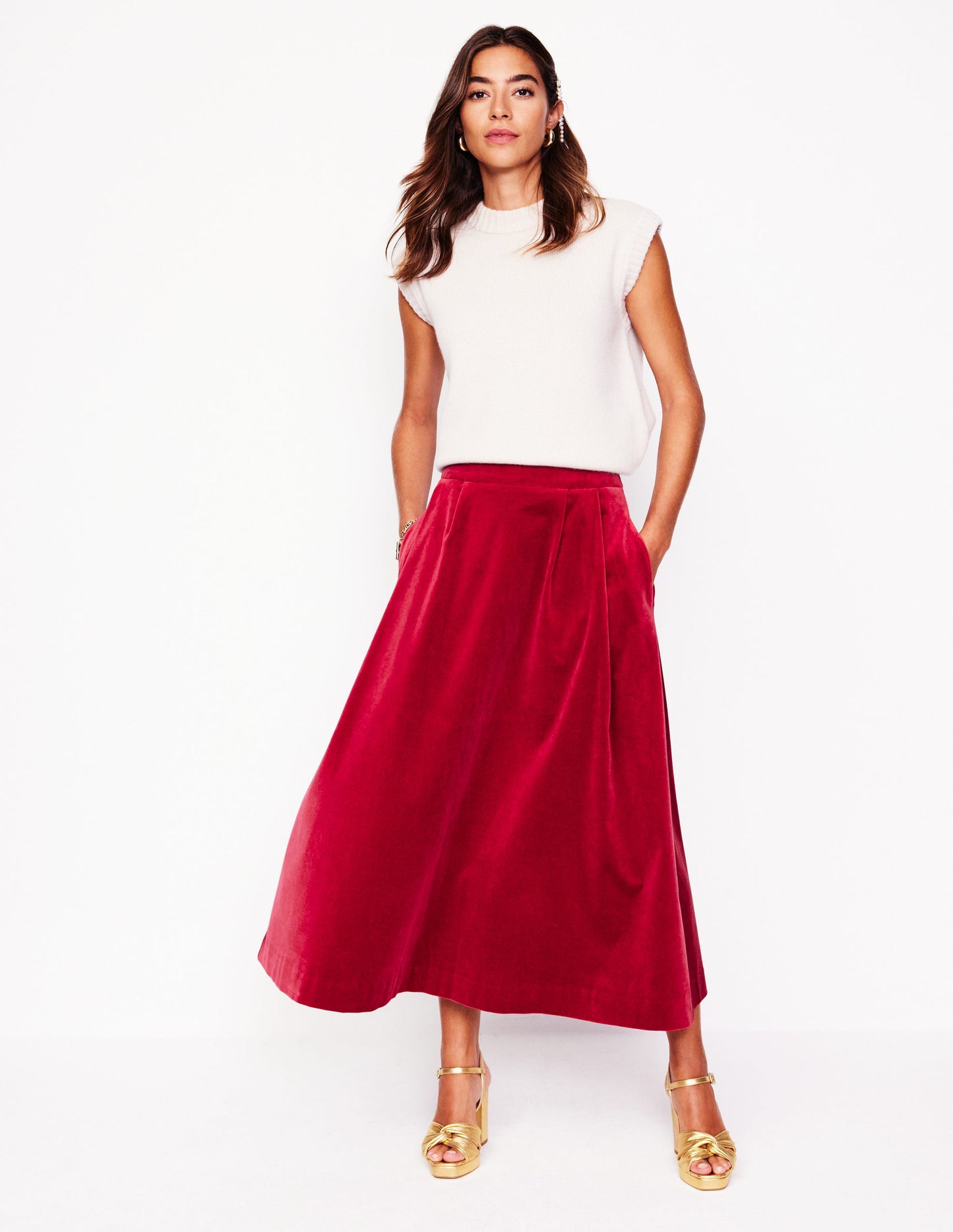 Angelica Velvet Skirt-Red Liquorice