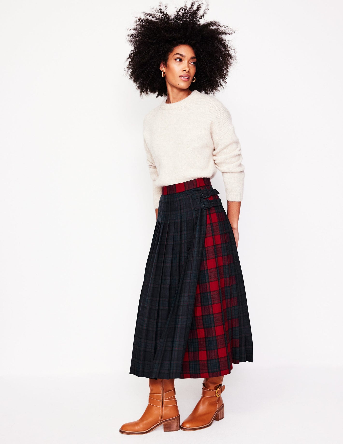 Josephine Midi Kilt-Navy and Green Check