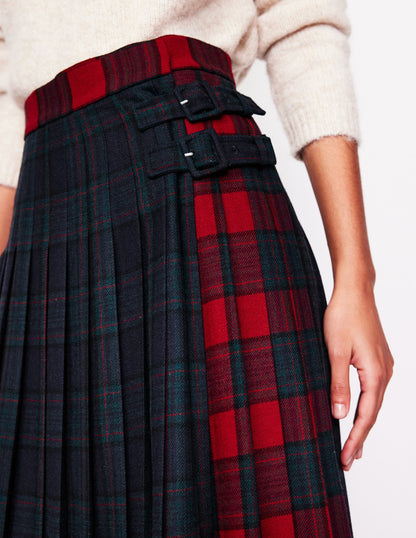 Josephine Midi Kilt-Navy and Green Check