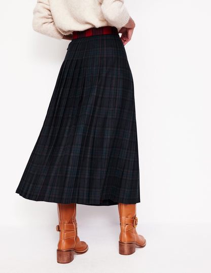 Josephine Midi Kilt-Navy and Green Check