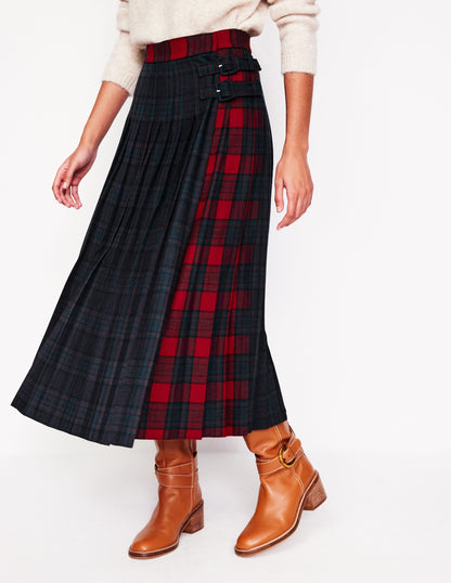 Josephine Midi Kilt-Navy and Green Check