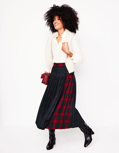 Josephine Midi Kilt-Navy and Green Check