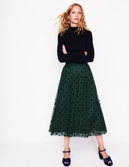 Isabella Tulle Midi Skirt-Green, Spots