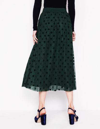 Isabella Tulle Midi Skirt-Green, Spots