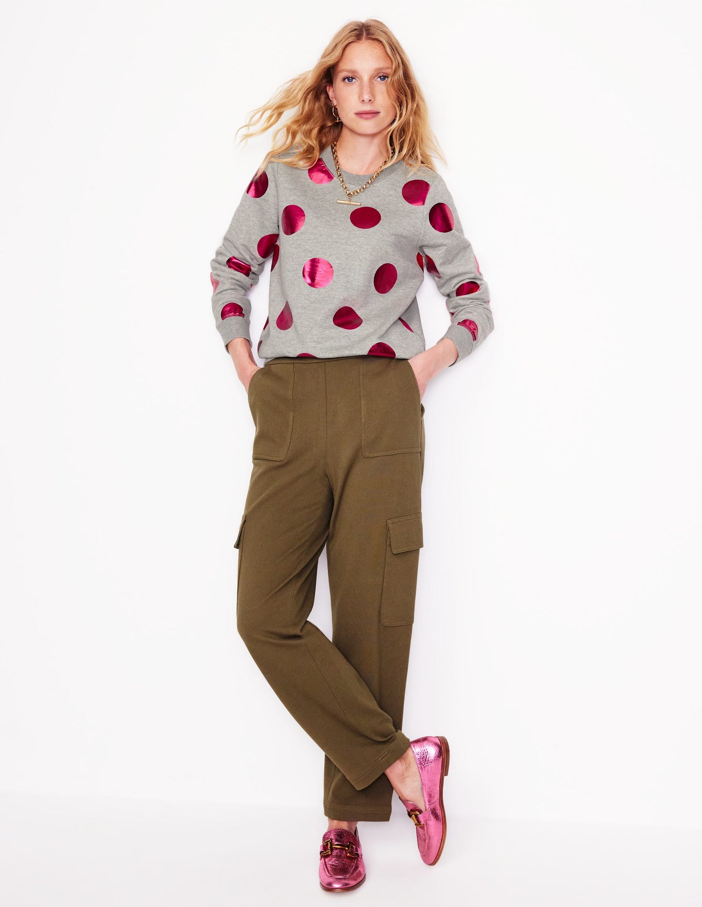 Hannah Printed Sweatshirt-Grey Marl, Pink Spot