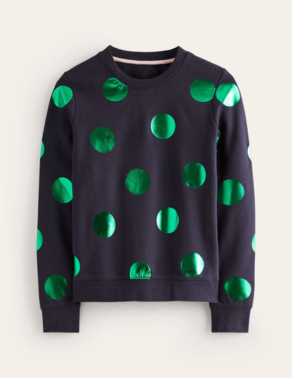 Hannah Printed Sweatshirt-Navy, Green Spot