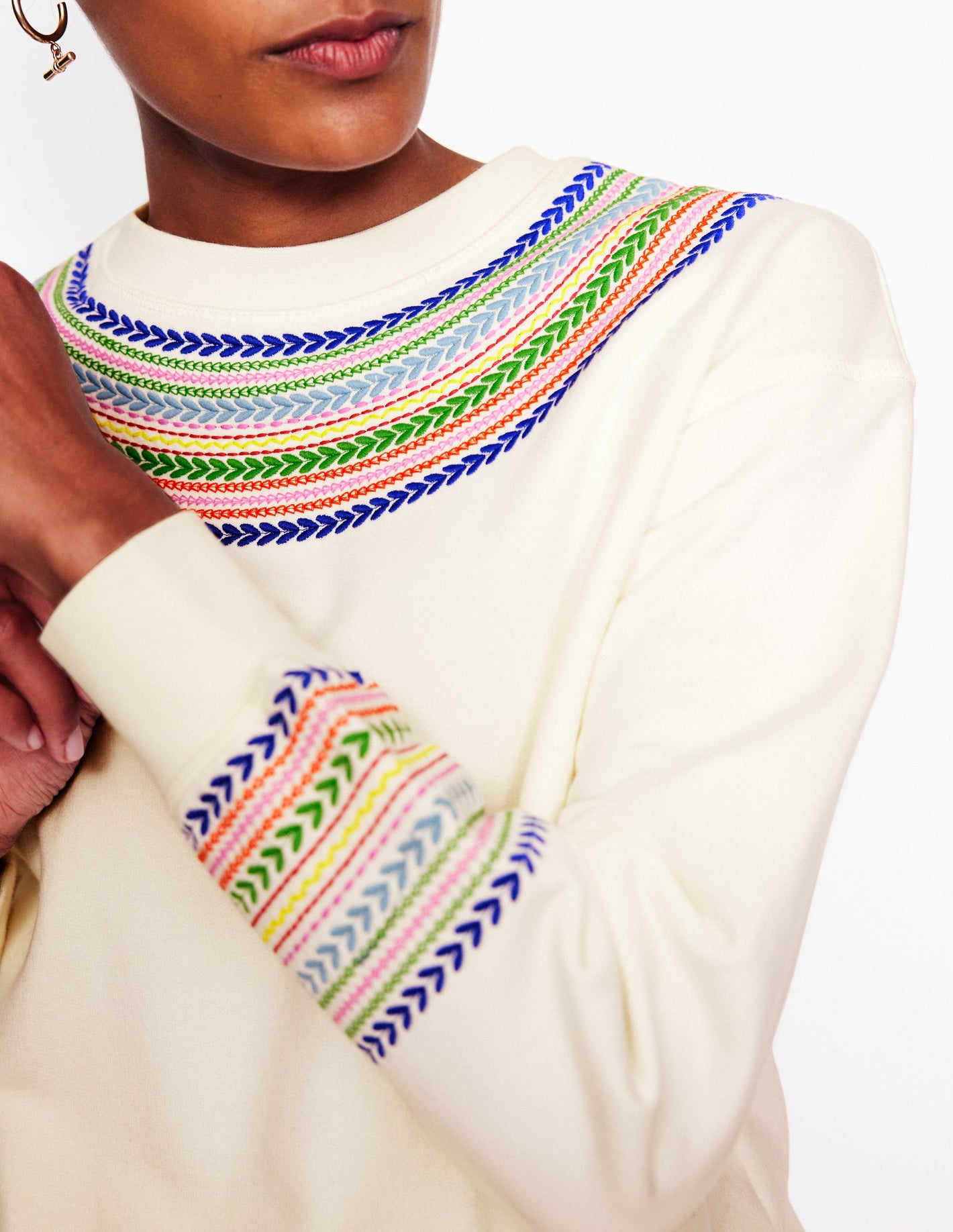 Emi Embroidered Sweatshirt-Ivory, Multi Fairisle