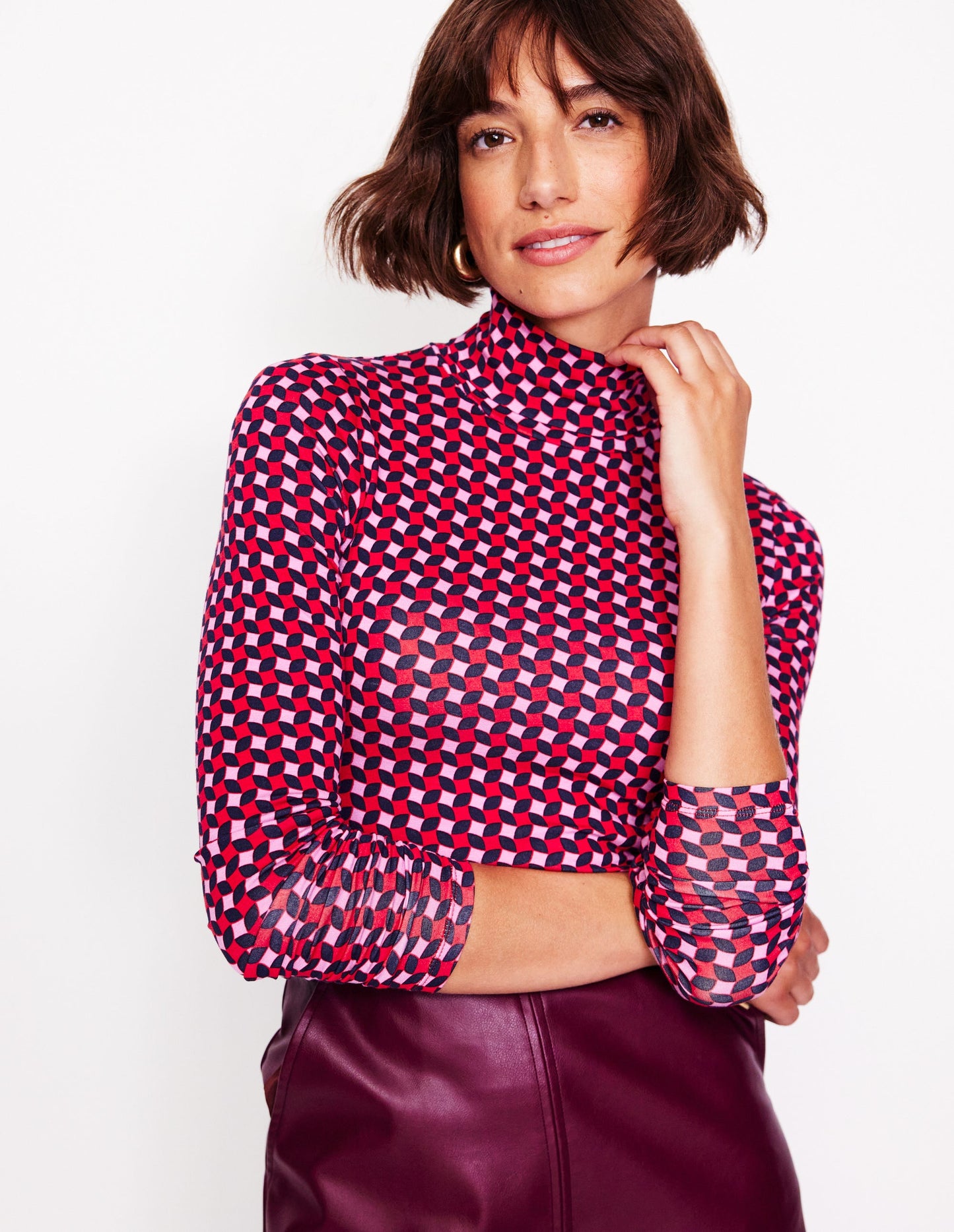 Polly Jersey Top-Ruby, Abstract Diamond