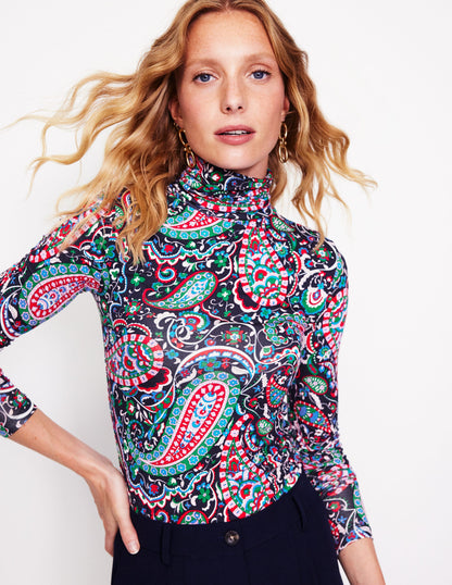 Polly Jersey Top-Navy, Paisley Paradise