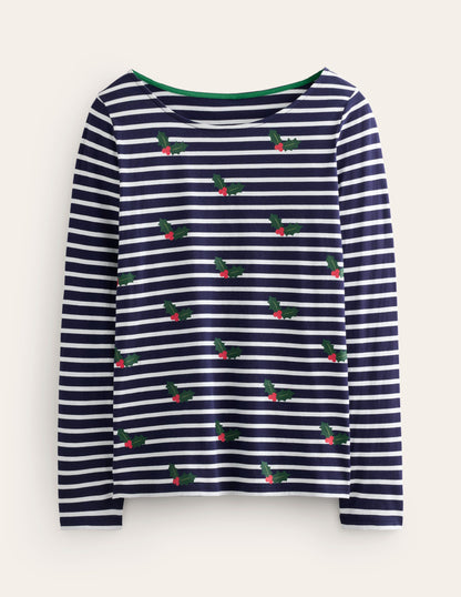 Ella Long Sleeve Breton-Navy, Holly Stripe