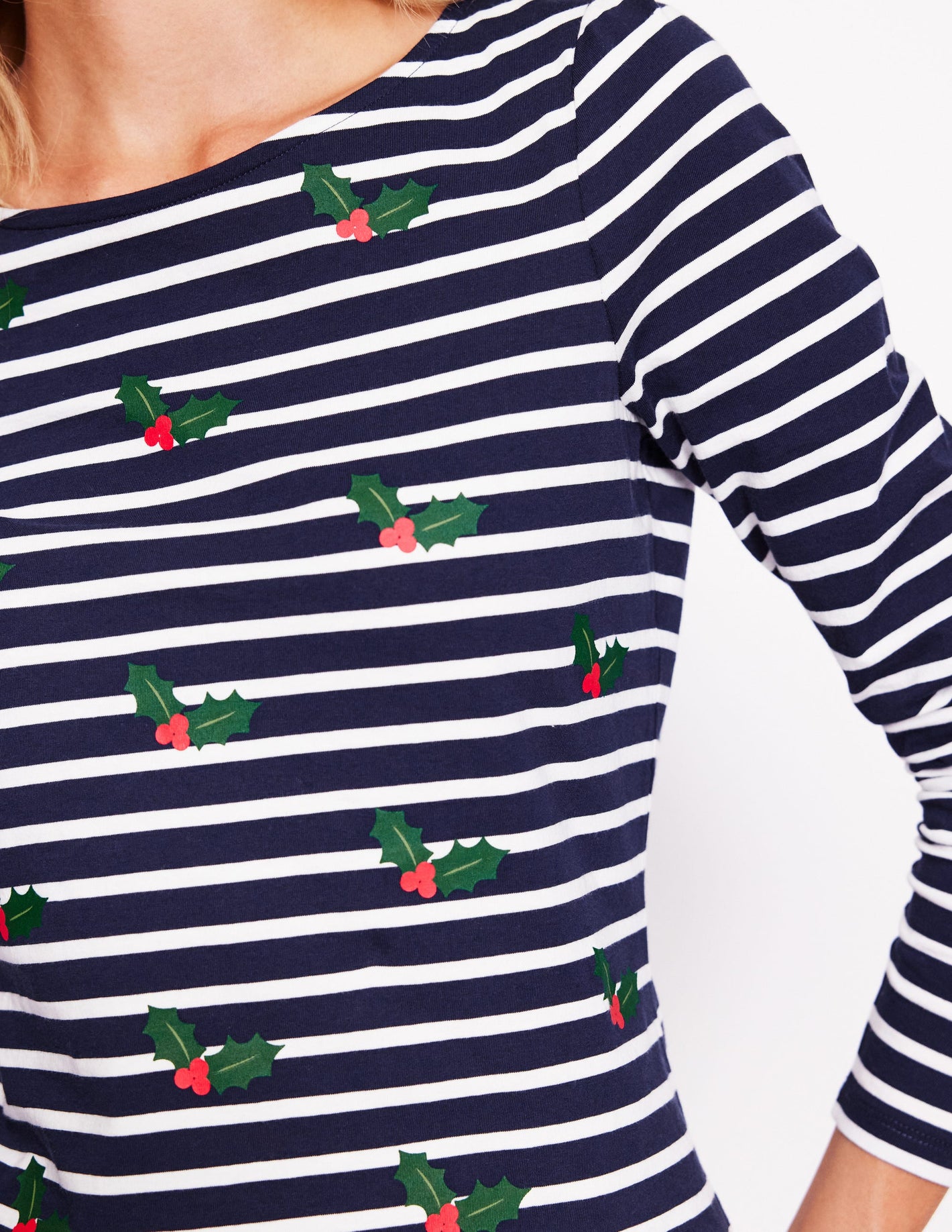 Ella Long Sleeve Breton-Navy, Holly Stripe