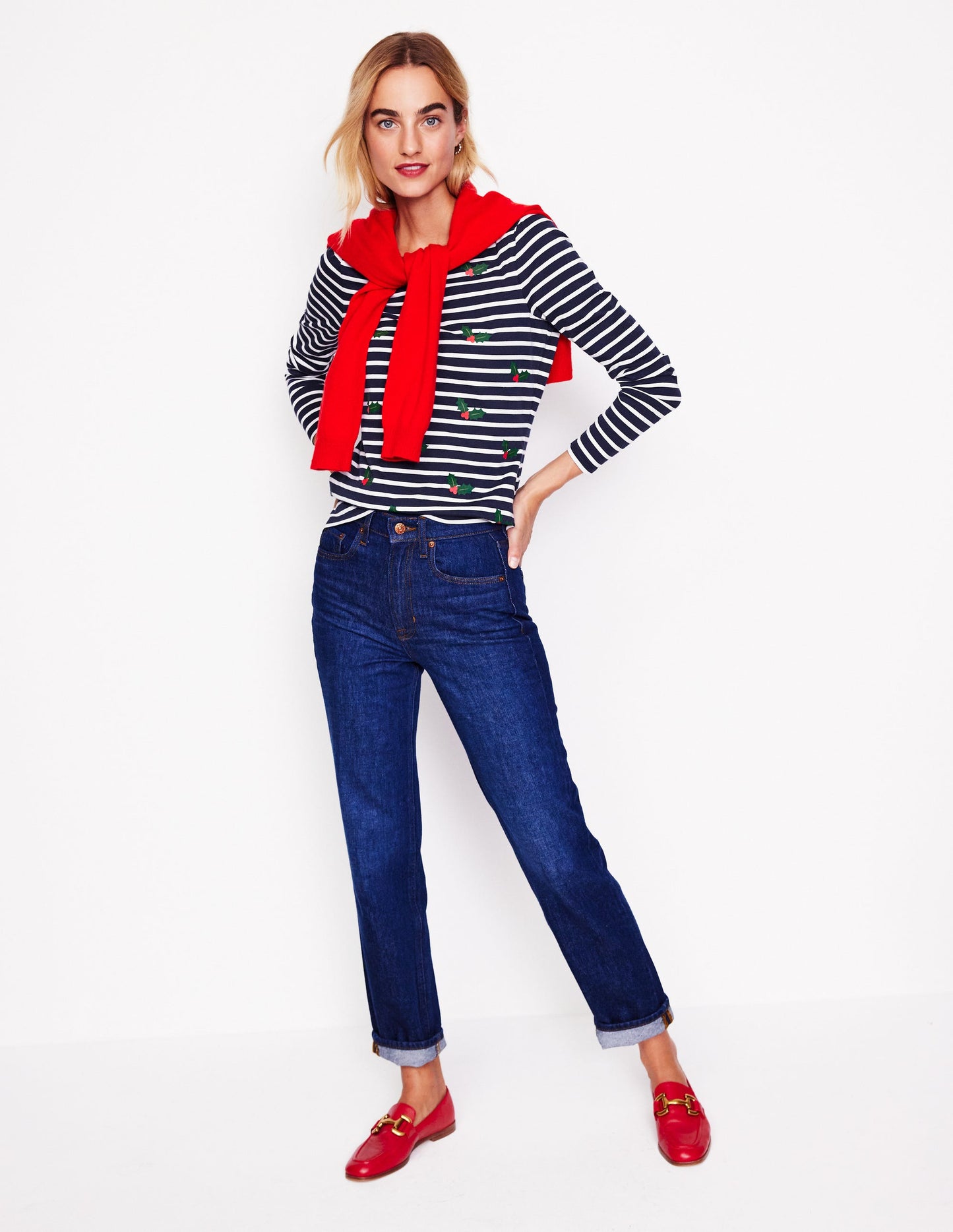 Ella Long Sleeve Breton-Navy, Holly Stripe