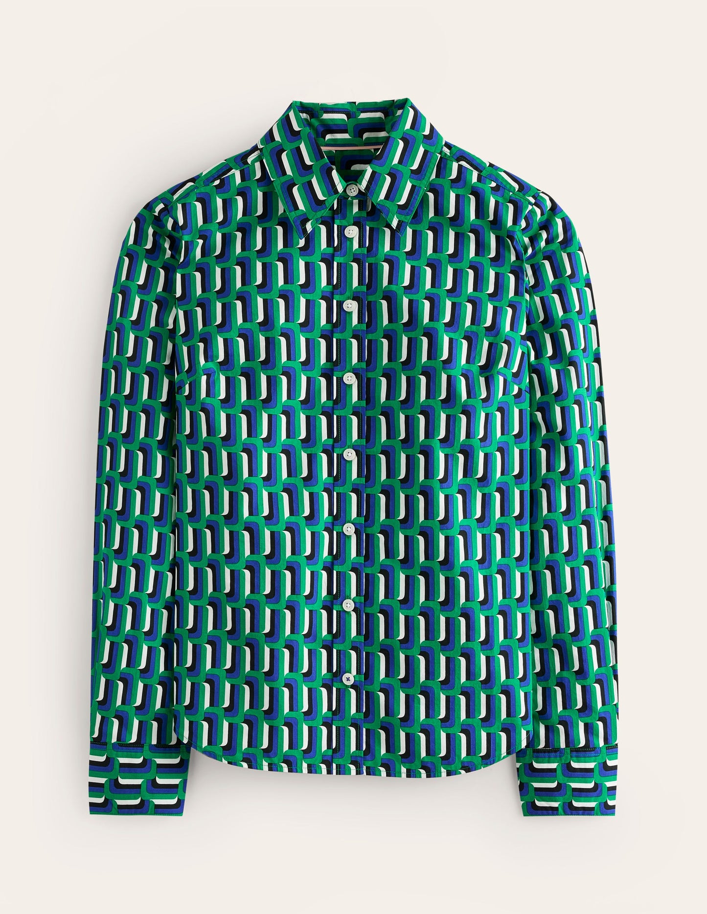 Sienna Cotton Shirt-Green and Blue, Falling Geo