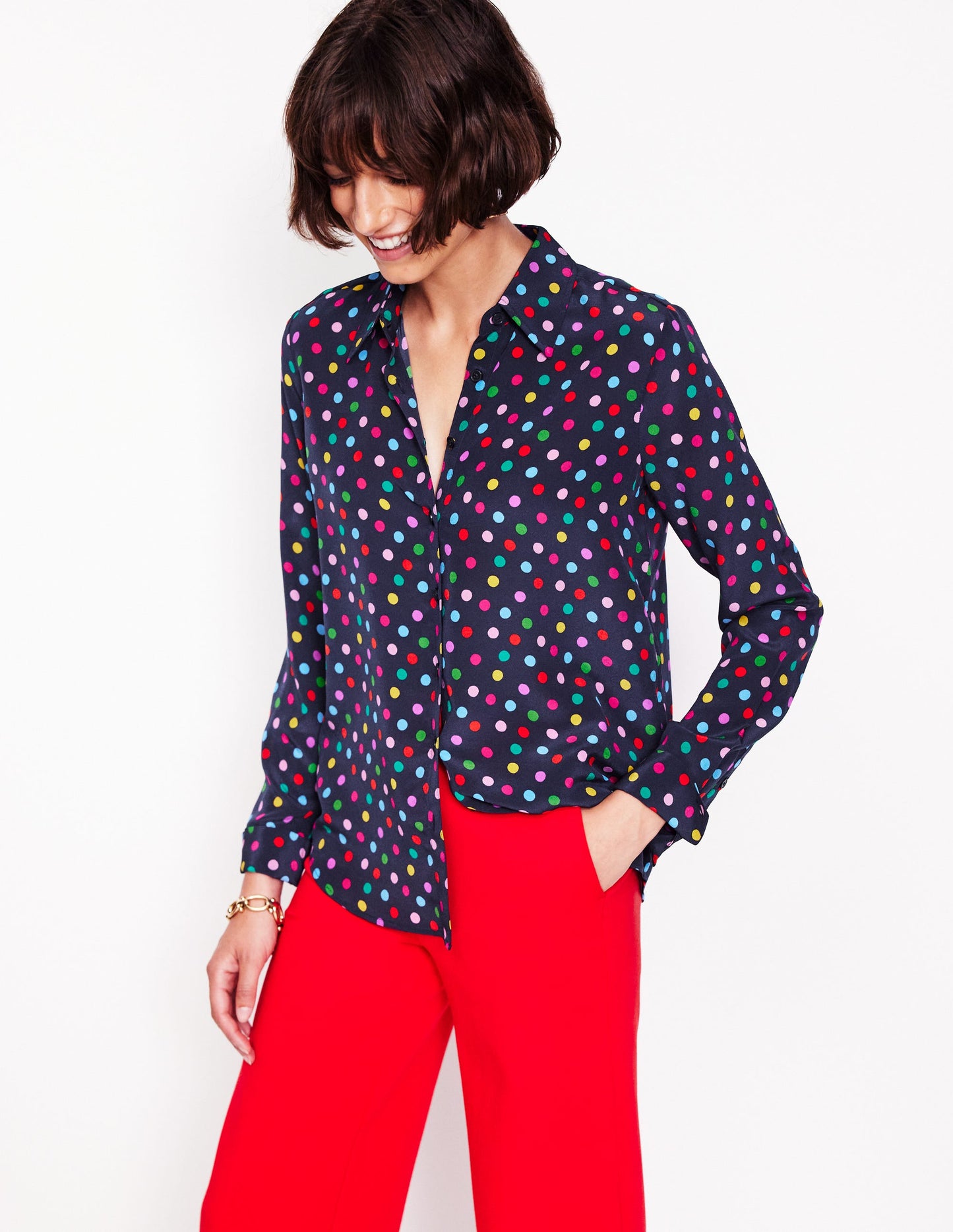 Sienna Silk Shirt-Multi, Abstract Dot