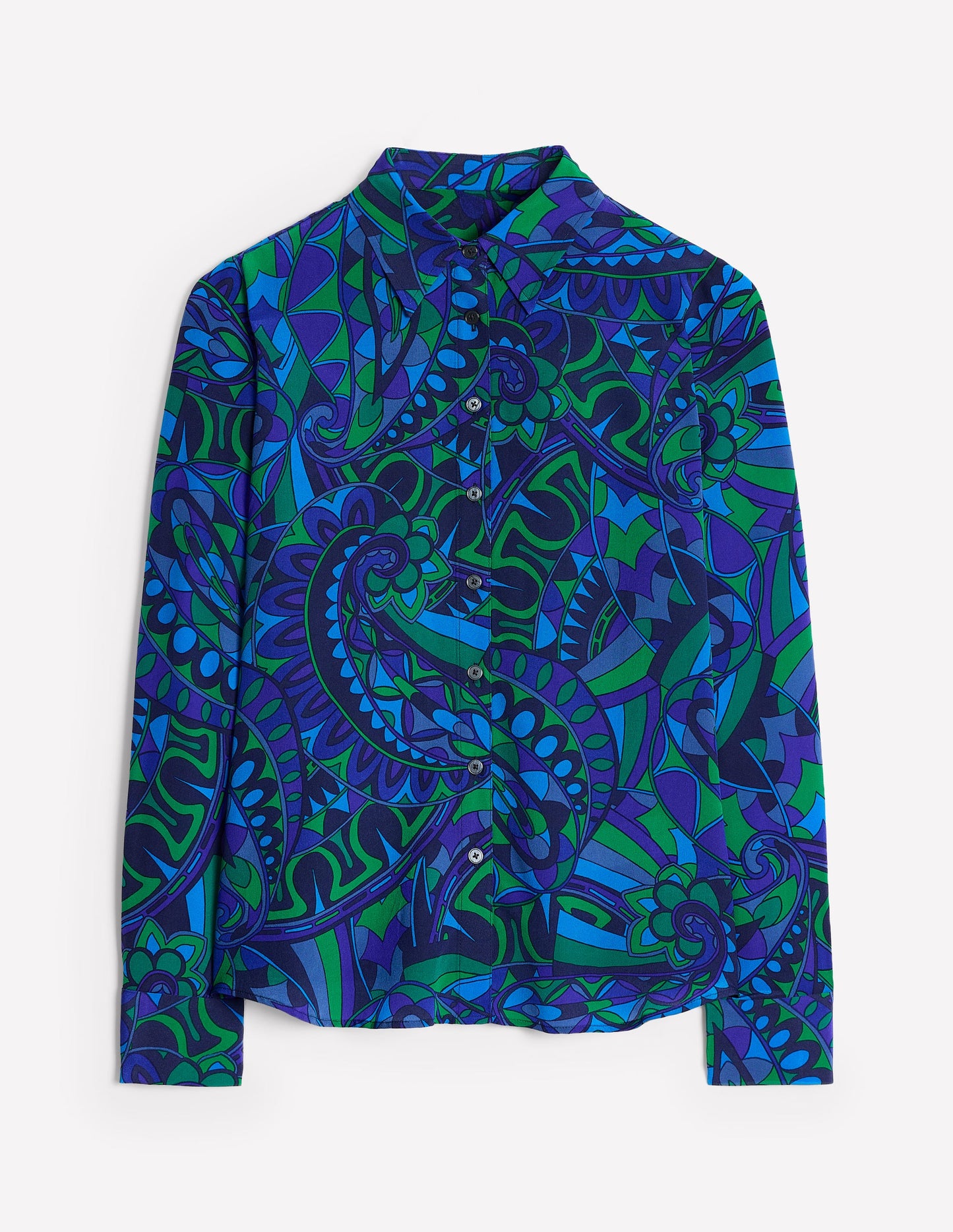 Sienna Silk Shirt-Blue, Kaleidoscopic Paisley