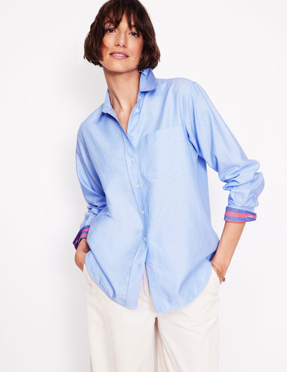 Connie Relaxed Cotton Shirt-Blue Oxford, Placement Stripe