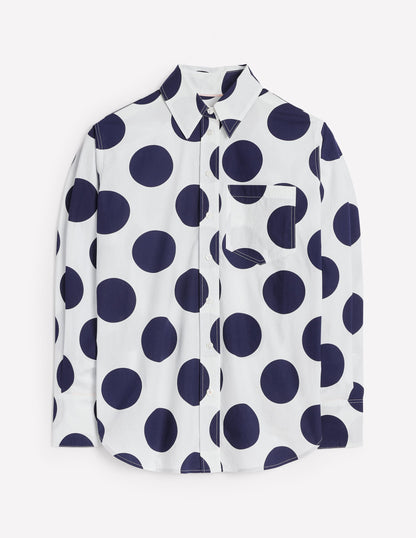 Connie Relaxed Cotton Shirt-French Navy, Orderly Spot