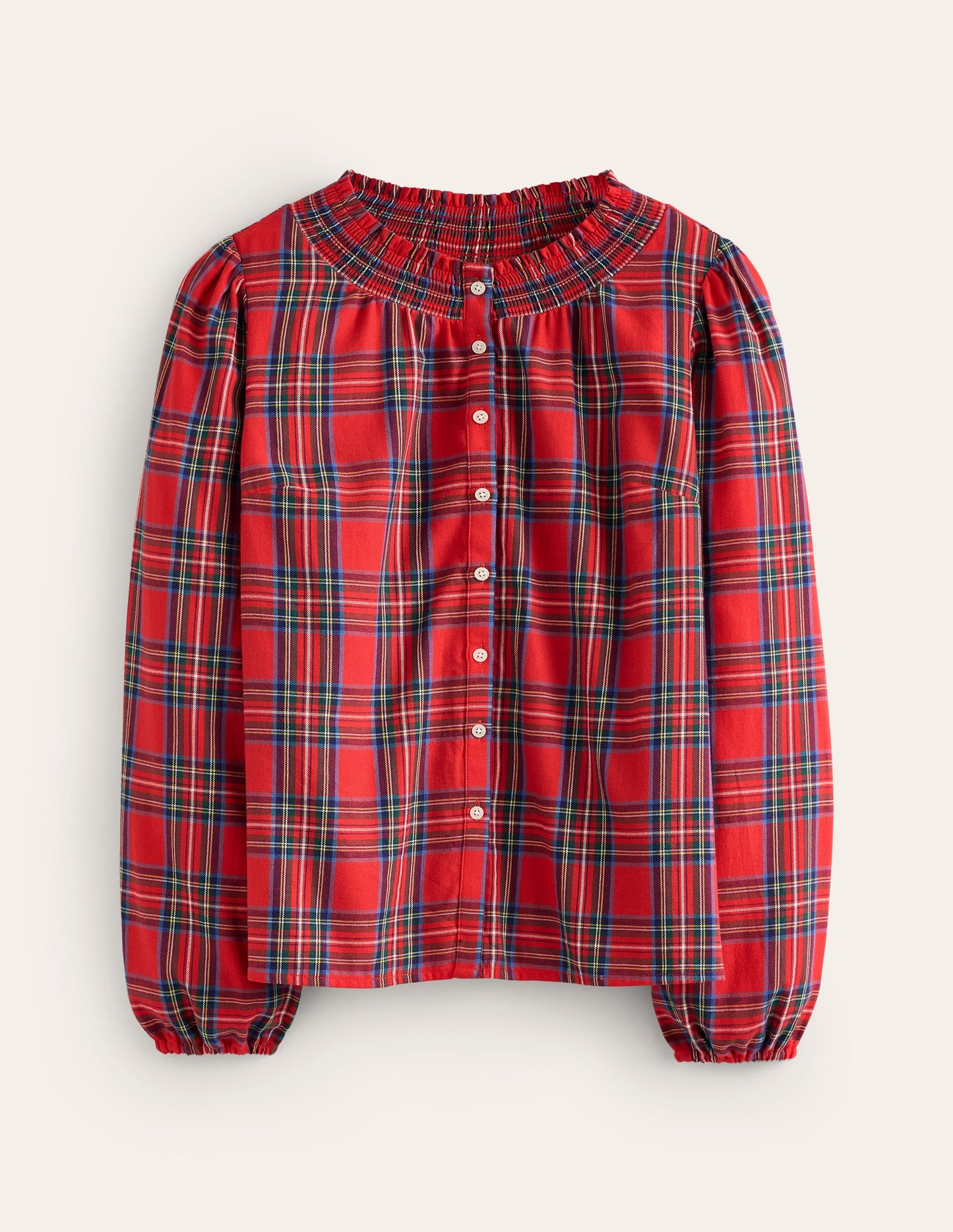 Mae Cotton Smocked Blouse-Red and Blue Check