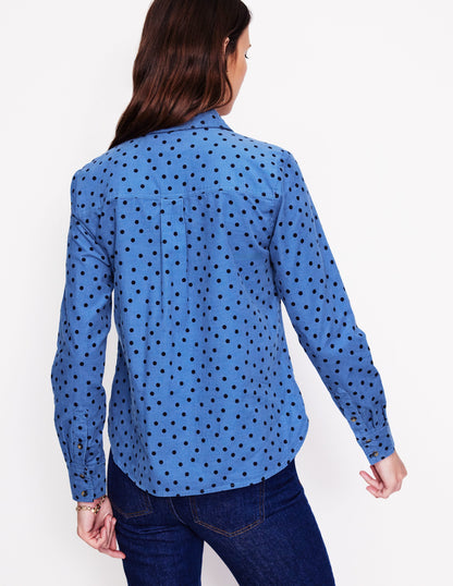 Sienna Cord Shirt-Blue Jay, Abstract Dot