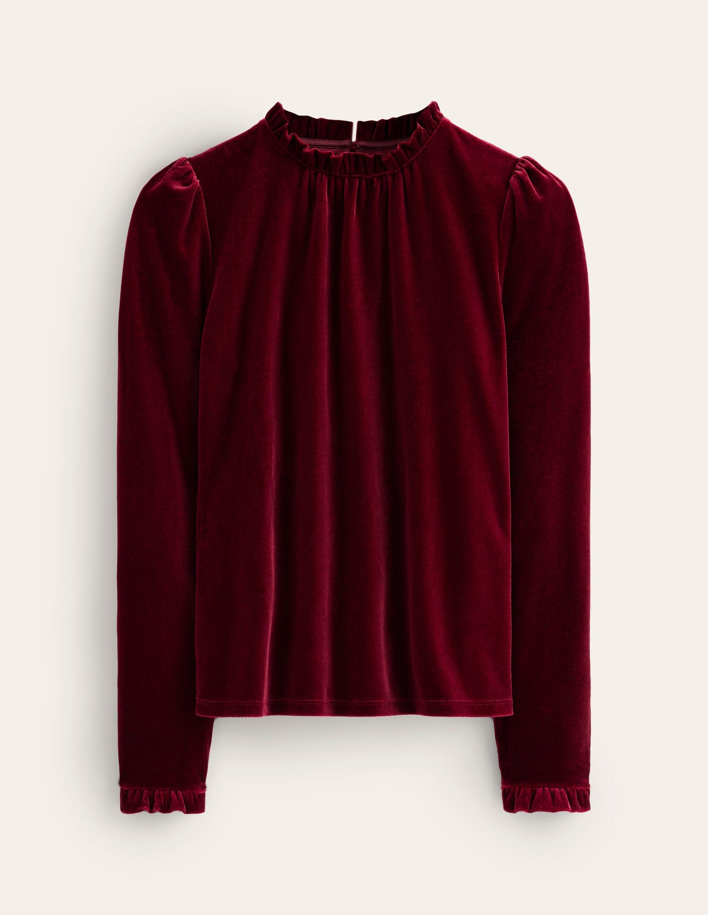 Velvet Frill Neck Top-Cabernet