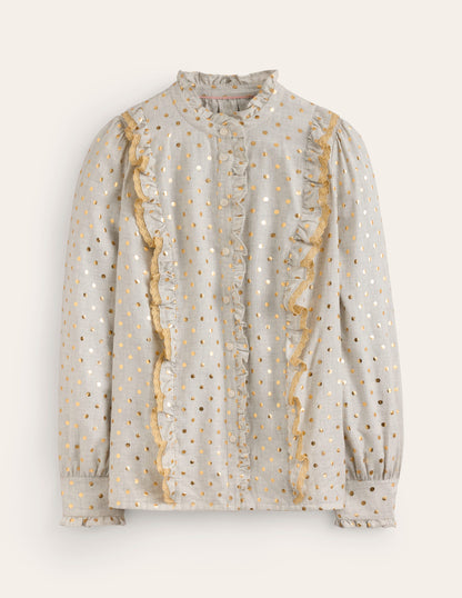 Isla Frill Detail Blouse-Metallic Spot