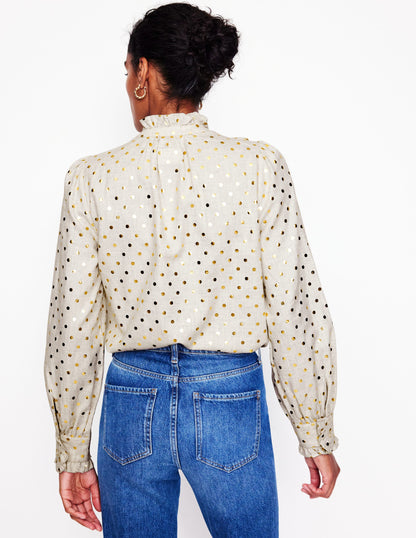 Isla Frill Detail Blouse-Metallic Spot